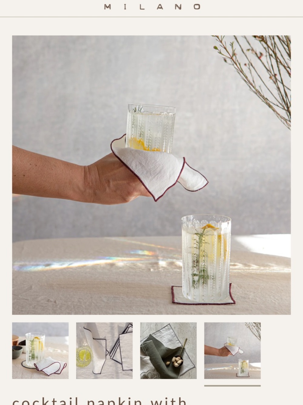 Once Milano Beige Cocktail Napkin with Mustard Trim - Picture 4 of 13
